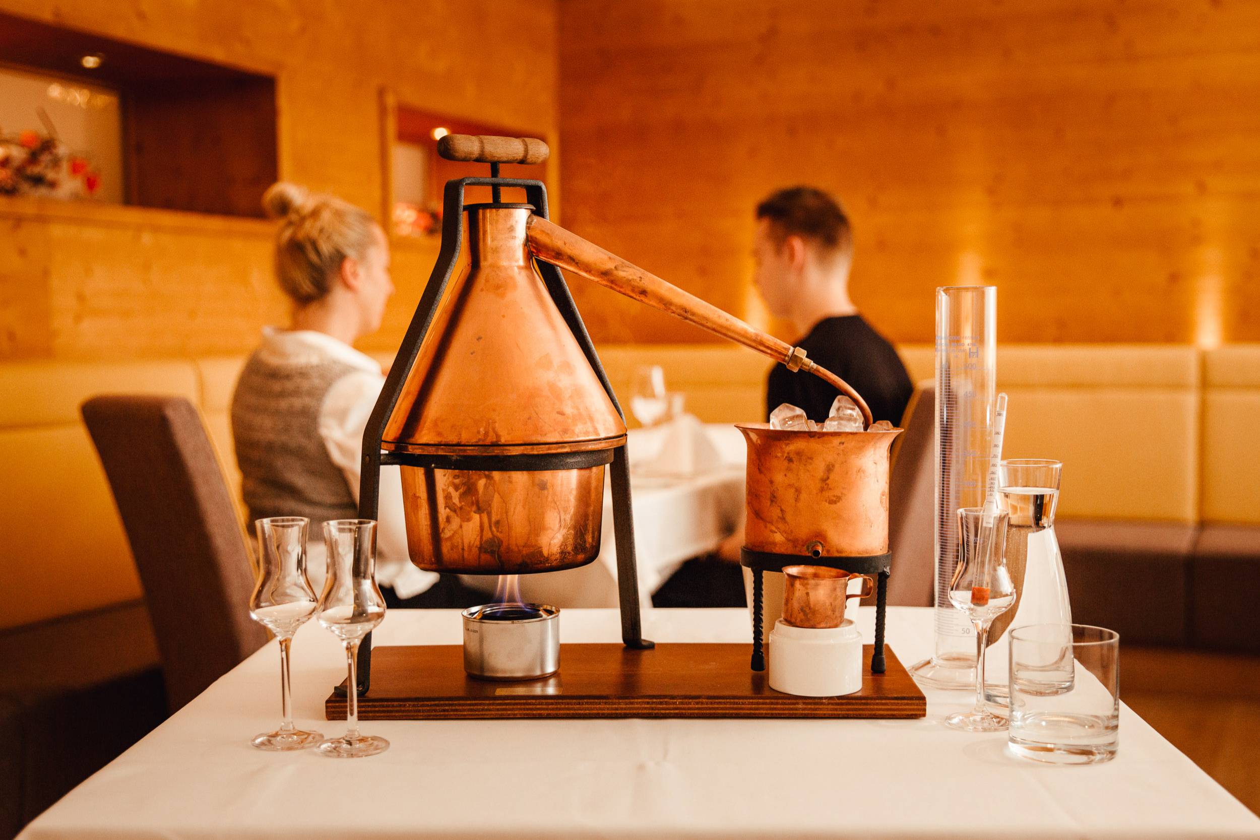 distilling liquor at the table