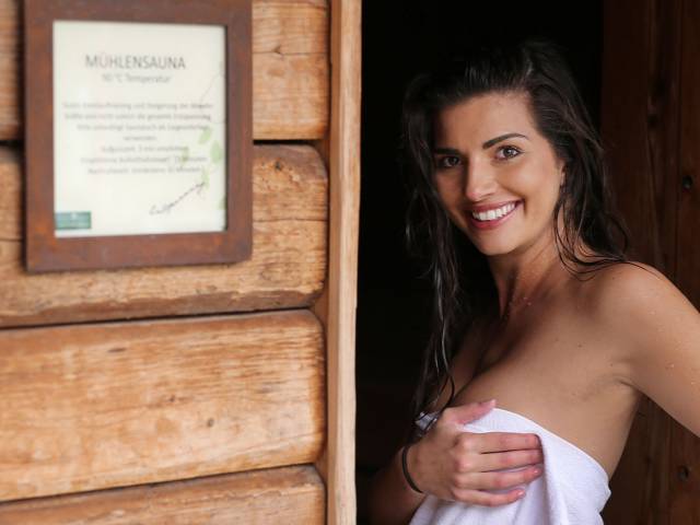 Woman in the sauna area